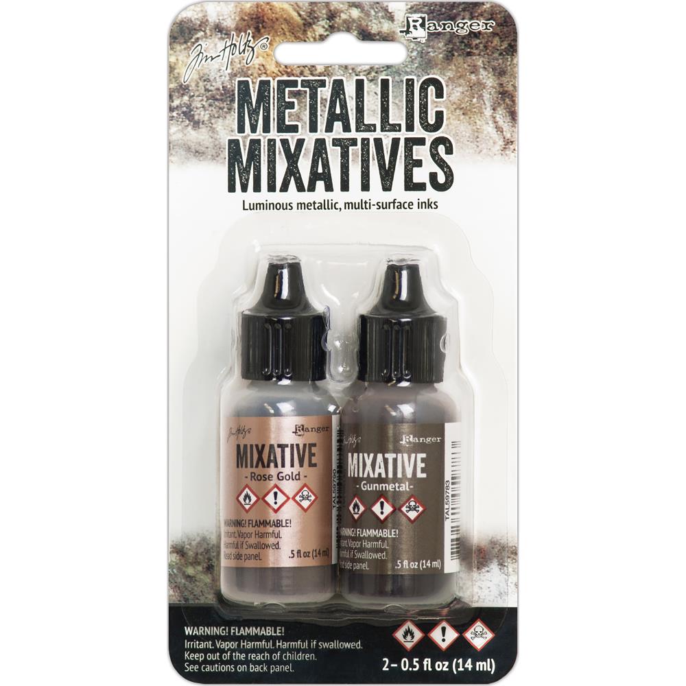 Tim Holtz Alcohol Ink Metallic Mixatives Rose Gold & Gunmetal / Tintas de Alcóhol para Acabados Metálicos