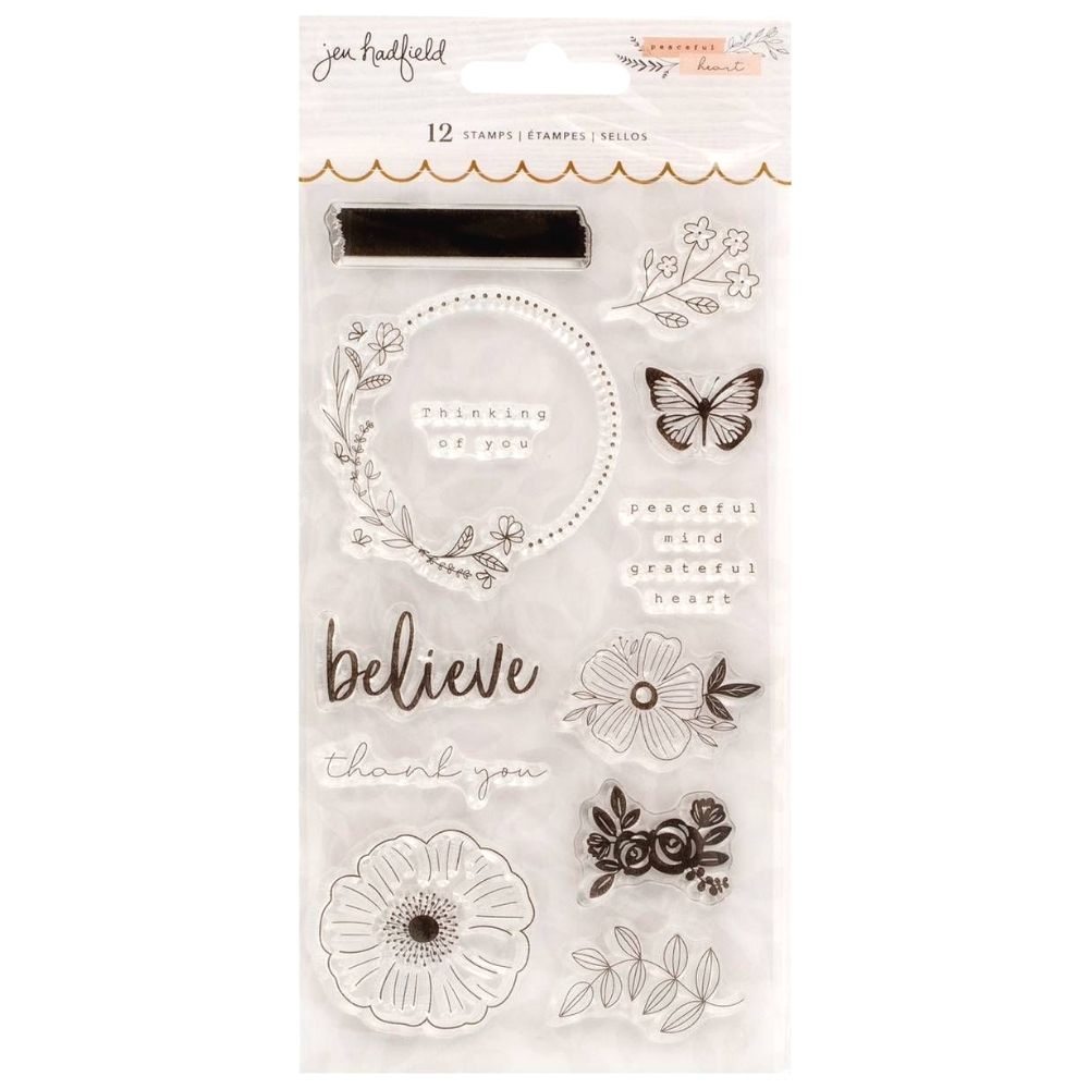 Peaceful Heart Clear Acrylic Stamps / Sellos de Polímero Flores Descontinuado American Crafts