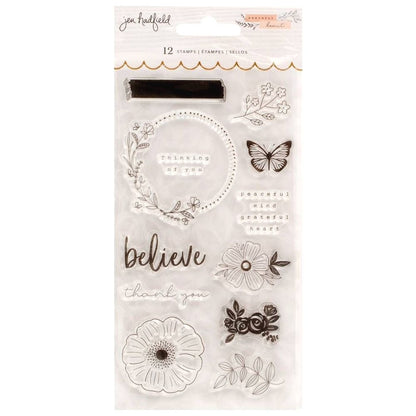 Peaceful Heart Clear Acrylic Stamps / Sellos de Polímero Flores Descontinuado American Crafts