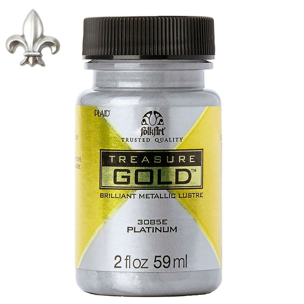 FolkArt Treasure Gold Acrylic Paint Platinum / Pintura Acrílica Multisuperficies Plateado Metálica Acrìlicos Plaid