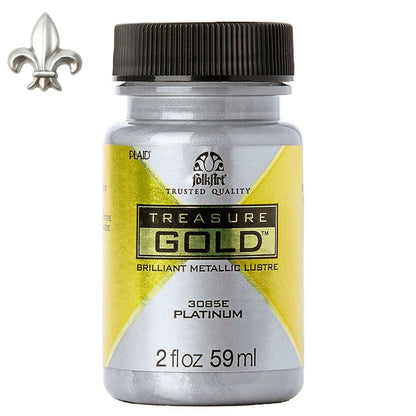 FolkArt Treasure Gold Acrylic Paint Platinum / Pintura Acrílica Multisuperficies Plateado Metálica Acrìlicos Plaid
