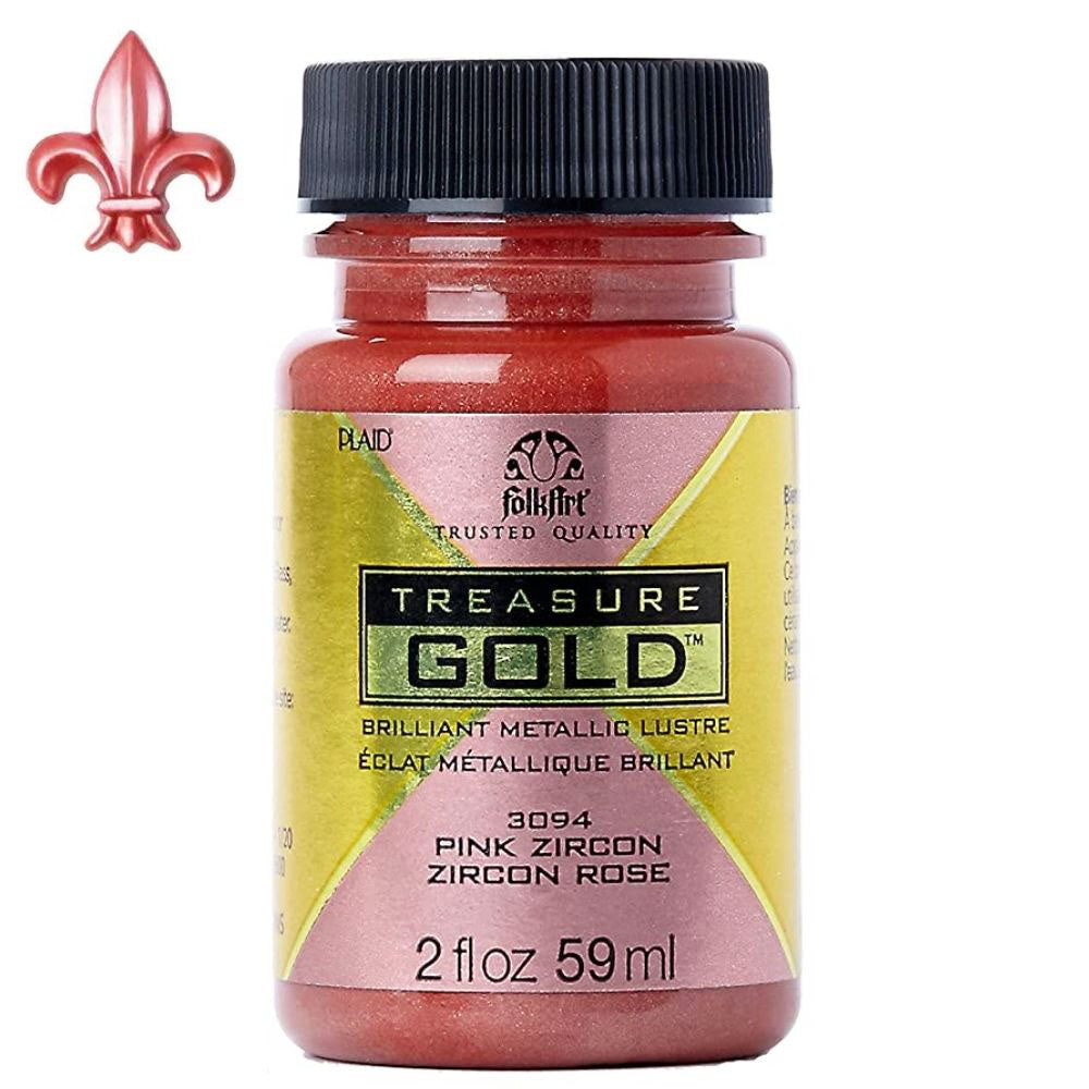 FolkArt Treasure Gold Acrylic Paint Pink Zircon / Pintura Acrílica Multisuperficies Rosa Metálica Acrìlicos Plaid