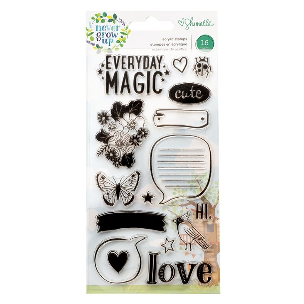 Never Grow Up Clear Acrylic Stamps / Sellos Mariposa y Frases Descontinuado American Crafts