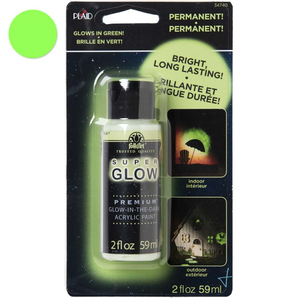 Super Glow Acrylic Glow-In-The-Dark Paint Green / Pintura Brillo en la Oscuridad Verde Acrìlicos DecoArt