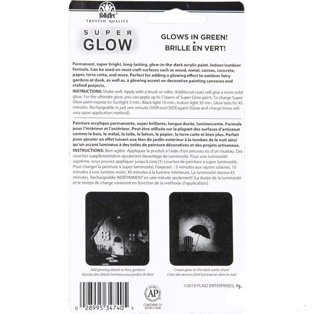 Super Glow Acrylic Glow-In-The-Dark Paint Green / Pintura Brillo en la Oscuridad Verde Acrìlicos DecoArt