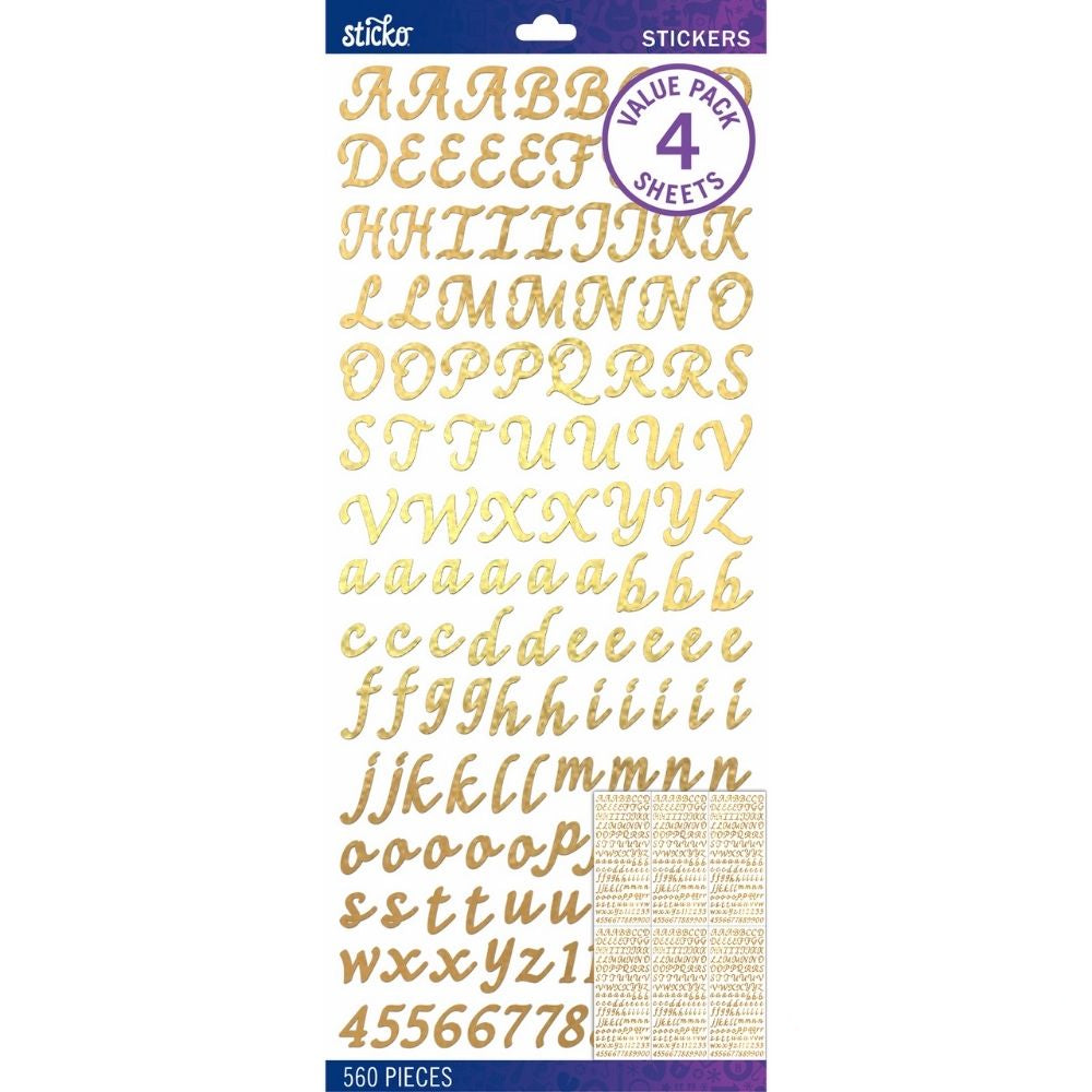 Gold Foil Script Stickers / Estampas Alfabeto de Foil Dorado Stickers Ek Success
