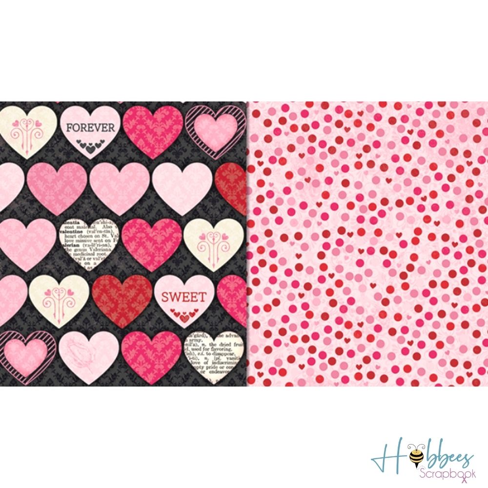 Count The Ways Hearts Paper / 1 Hoja de Papel Doble Cara Corazones Descontinuado BoBunny