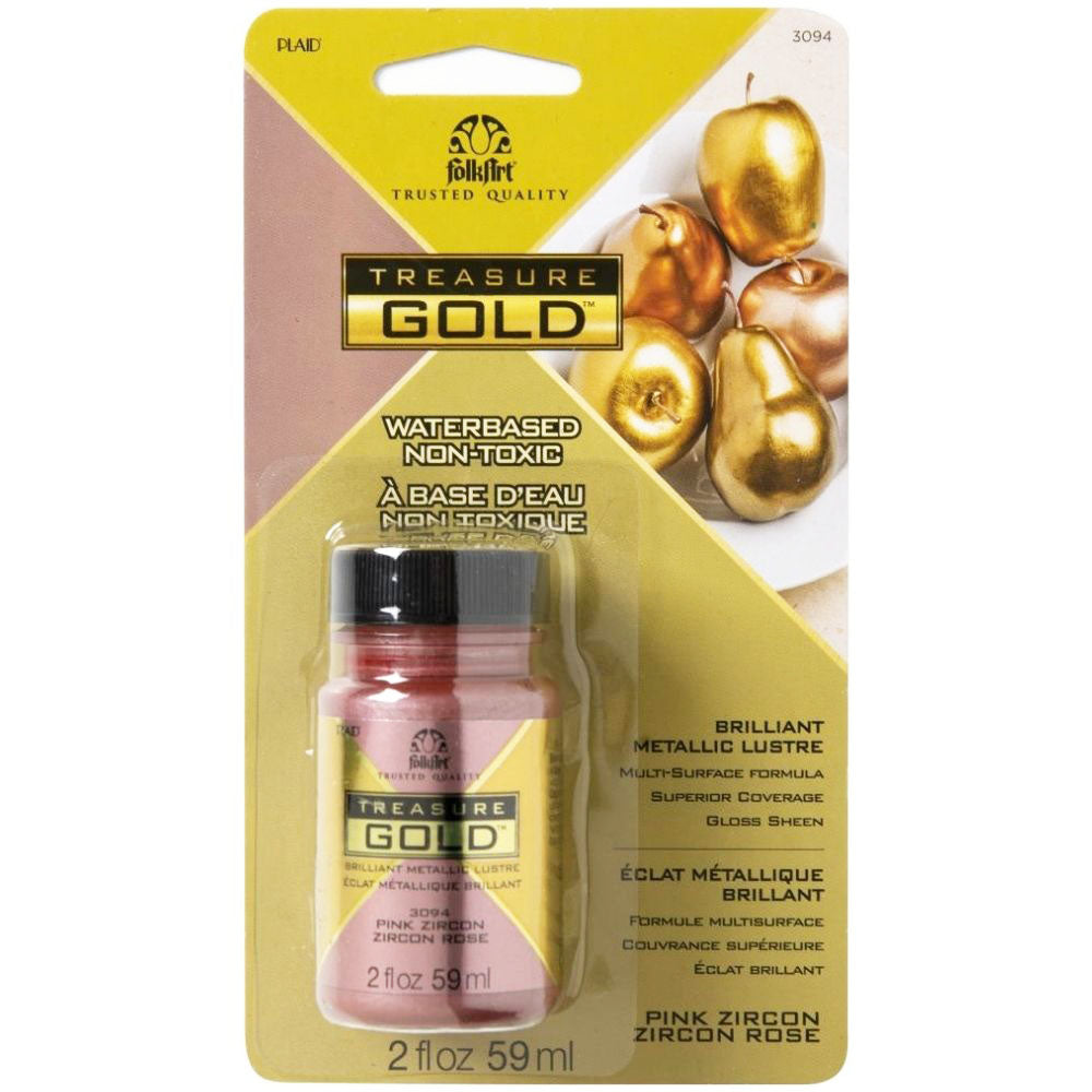 FolkArt Treasure Gold Acrylic Paint Pink Zircon / Pintura Acrílica Multisuperficies Rosa Metálica Acrìlicos Plaid