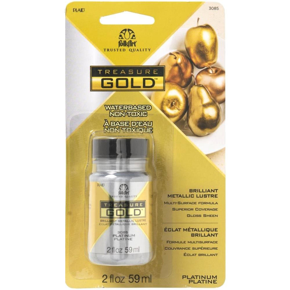 FolkArt Treasure Gold Acrylic Paint Platinum / Pintura Acrílica Multisuperficies Plateado Metálica Acrìlicos Plaid