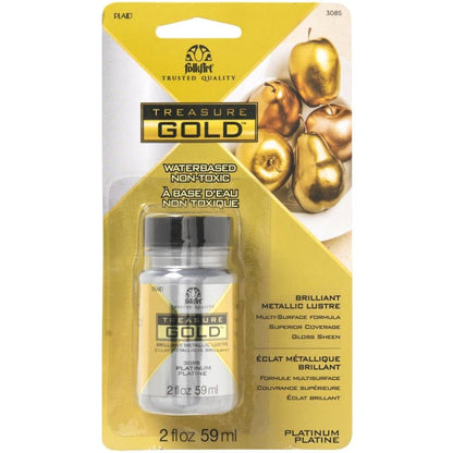 FolkArt Treasure Gold Acrylic Paint Platinum / Pintura Acrílica Multisuperficies Plateado Metálica Acrìlicos Plaid