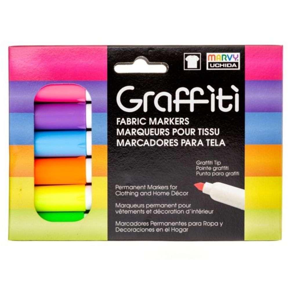 Graffiti Fabric Markers Fluorescent / 6 Marcadores Fosforecentes para Tela