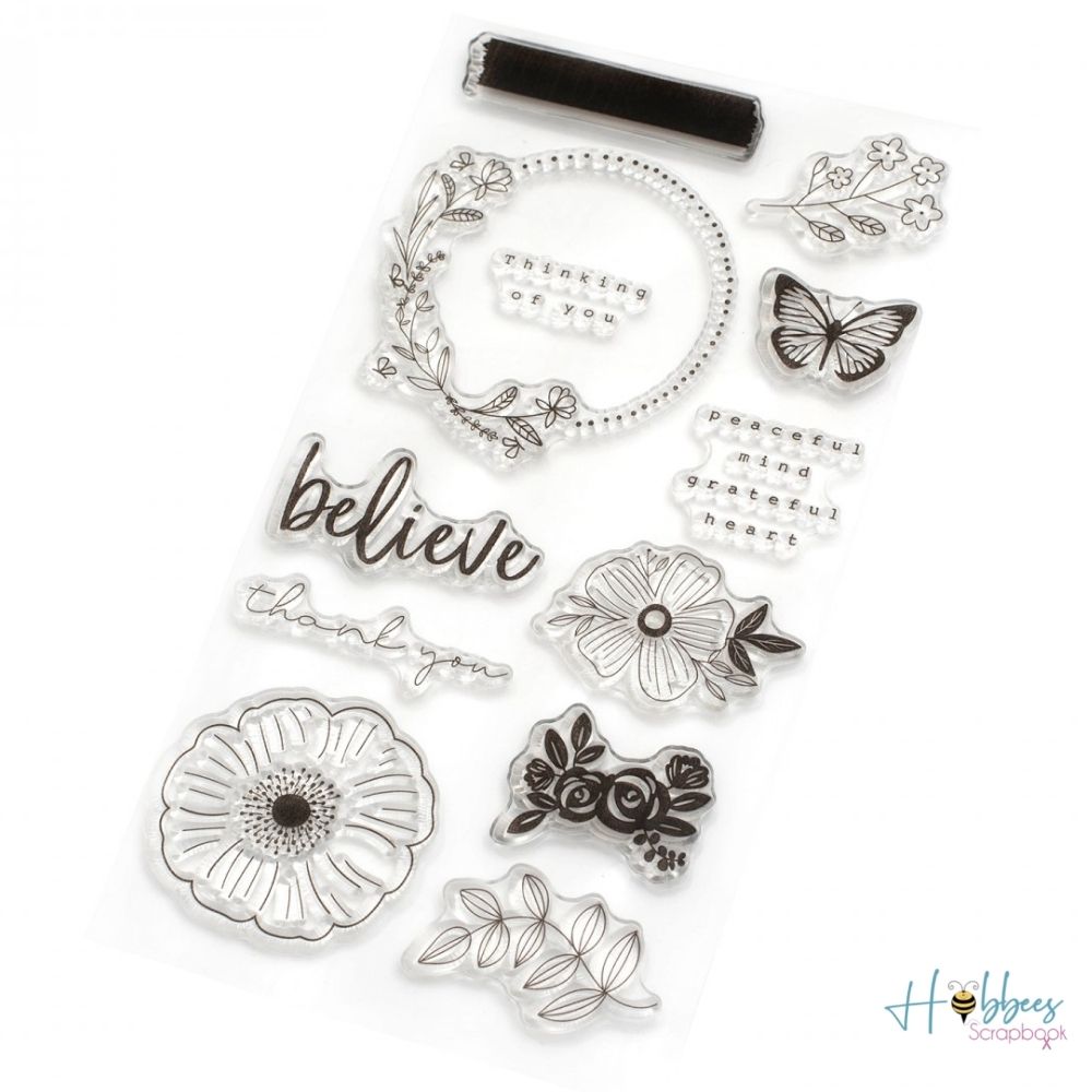 Peaceful Heart Clear Acrylic Stamps / Sellos de Polímero Flores Descontinuado American Crafts