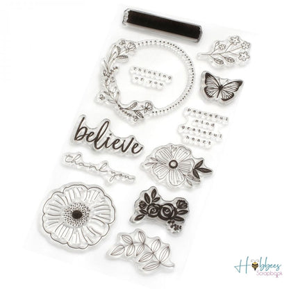 Peaceful Heart Clear Acrylic Stamps / Sellos de Polímero Flores Descontinuado American Crafts