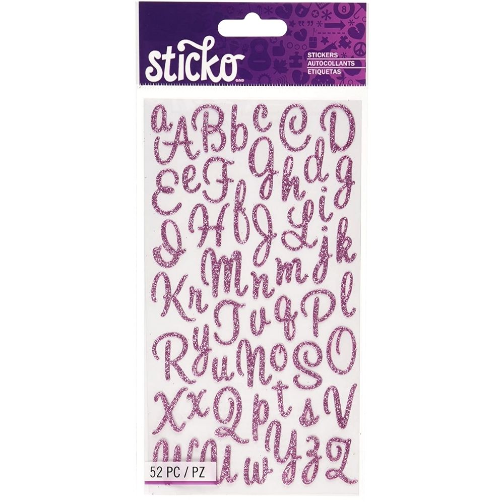 Sweetheart Script Pink Stickers / Estampas de Alfabeto Rosa con Glitter