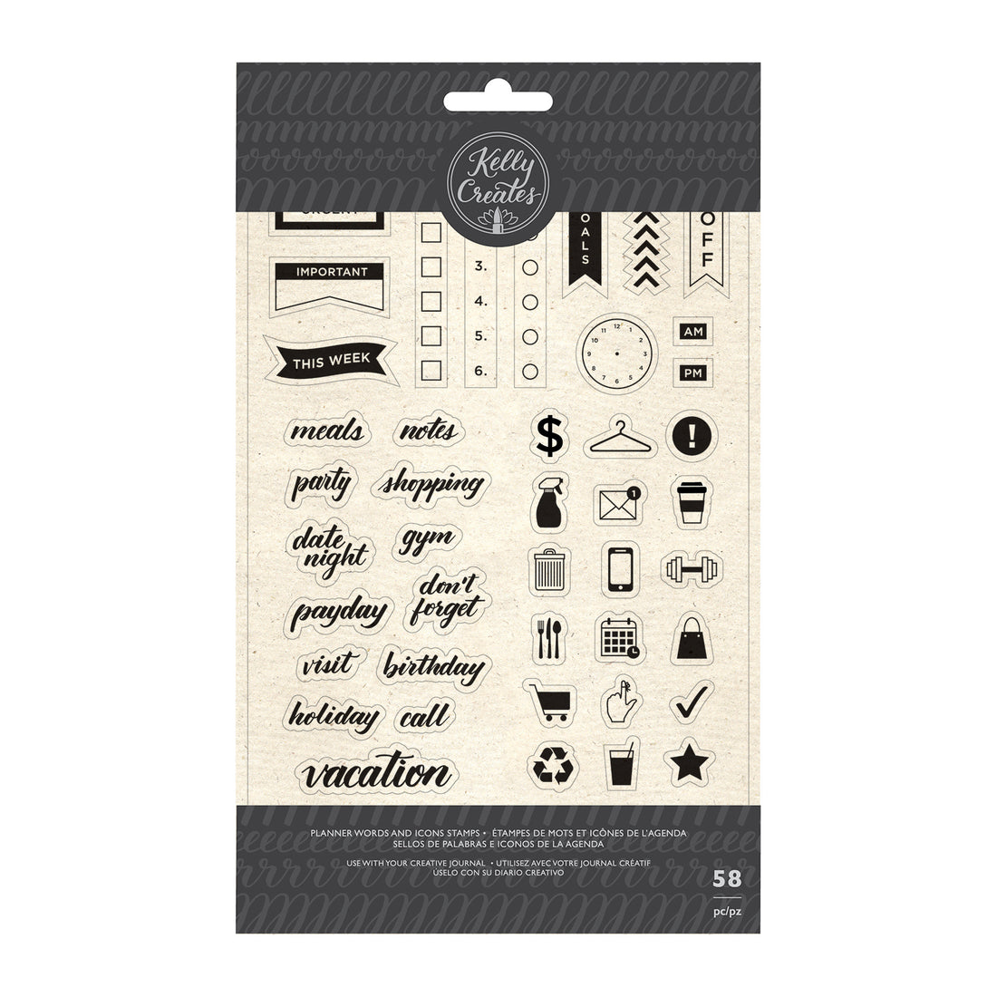 Planner Words &amp; Icons Stamps / Sellos de Polimero Palabras &amp; Iconos Descontinuado Kelly Creates
