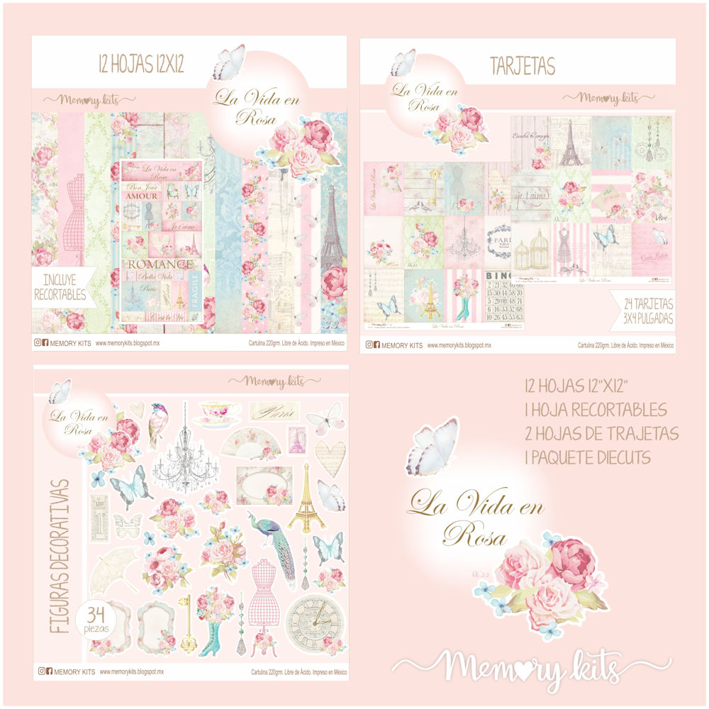 Kit de Papel Cartulina La Vida en Rosa Descontinuado Memory Kits