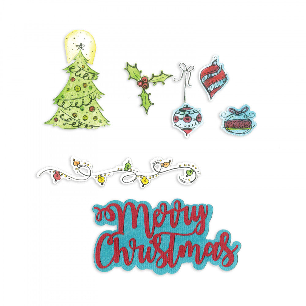 Framelits Die &amp; Stamp Set Christmas Doodles / Set de Suajes y Sellos Navideños Descontinuado Sizzix