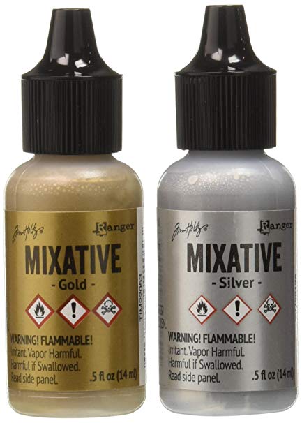 Tim Holtz Alcohol Ink Metallic Mixatives Gold & Silver / Tintas de Alcóhol para Acabados Metálicos