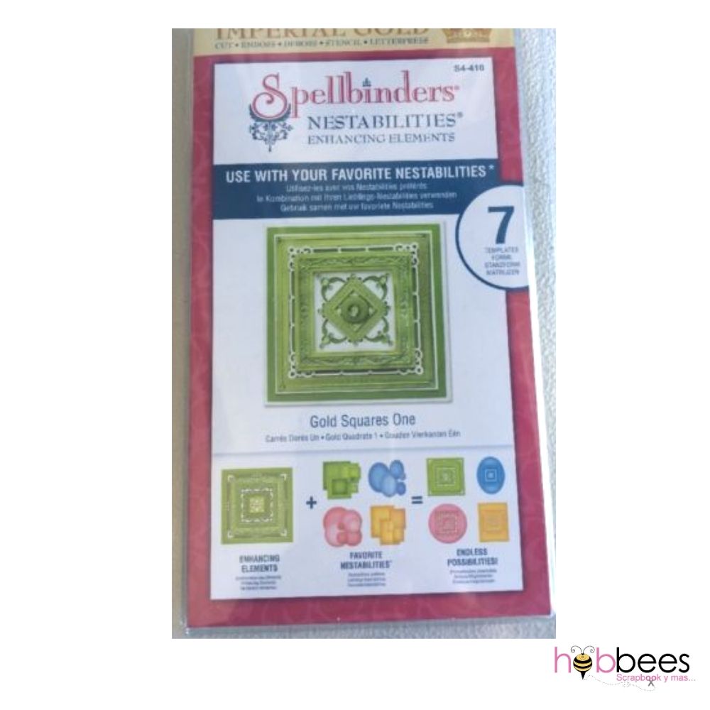 Nestabilities Enhancing Elements Dies Gold Squares 1 / Placas Decorativas Marco Adornado Dados de Corte / Suajes / Troqueles Spellbinders
