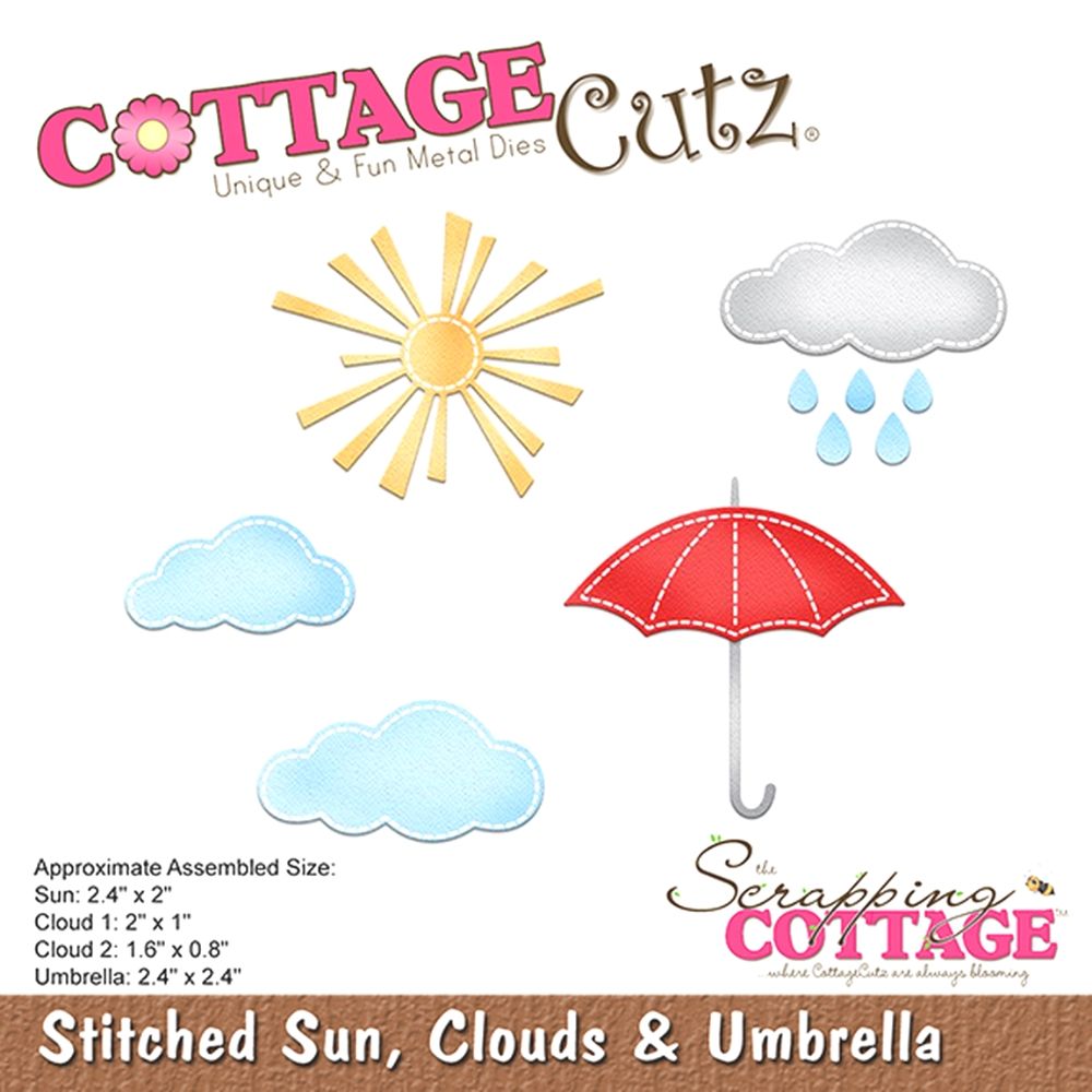 Stitched Sun, Clouds & Umbrella Die /  Suaje de Nube, Sol y Sombrilla