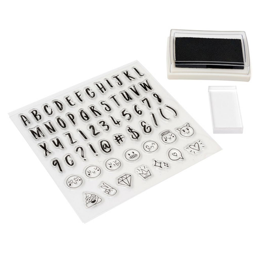 Stamp Set  / Kit de Sellos de Polímero de Caritas y Letras Descontinuado American Crafts