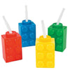 Color Brick Party Cups with Straw &amp; Lid / 8 Vasos de Lego con Popote