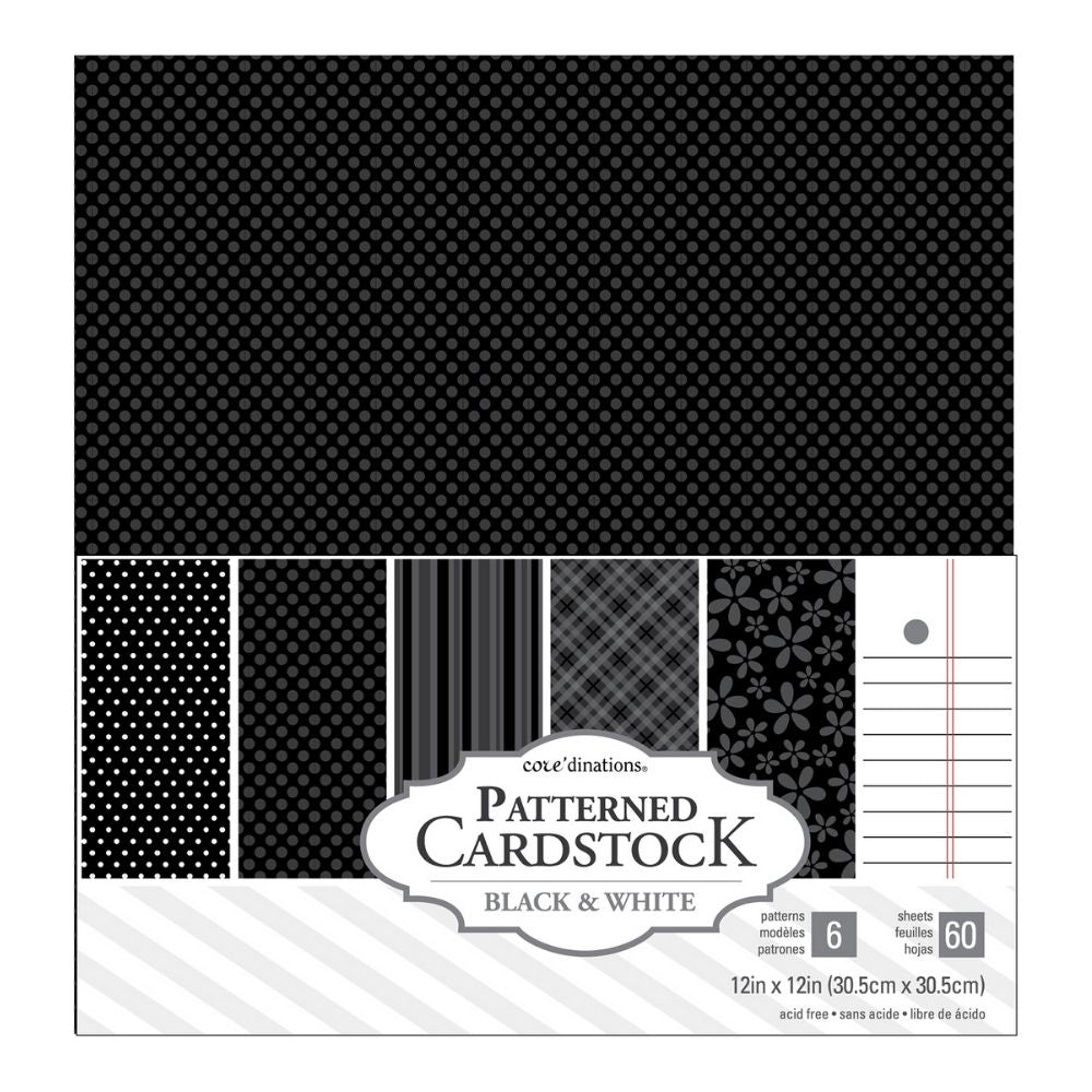 Patterned Cardstock 60 Pkg Black / 60 Hojas de Cartulina Tonos Negros Descontinuado Core&