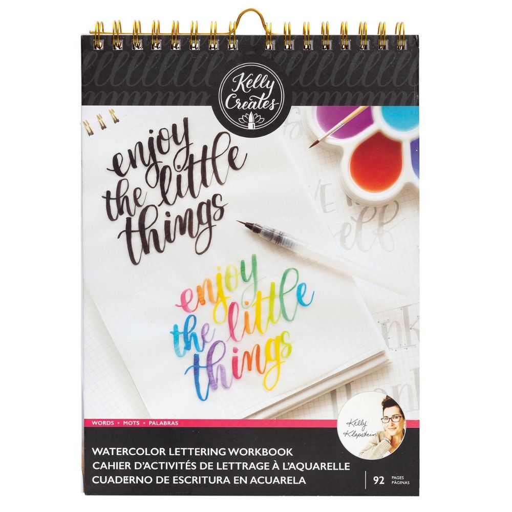 Watercolor Brush Lettering Workbook Words / Cuaderno de Práctica de Palabras Caligrafía con Acuarelas Caligrafía Kelly Creates