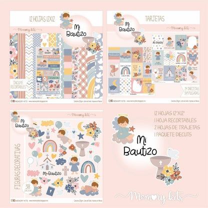 Kit de Papel Cartulina Mi Bautizo Papel Memory Kits