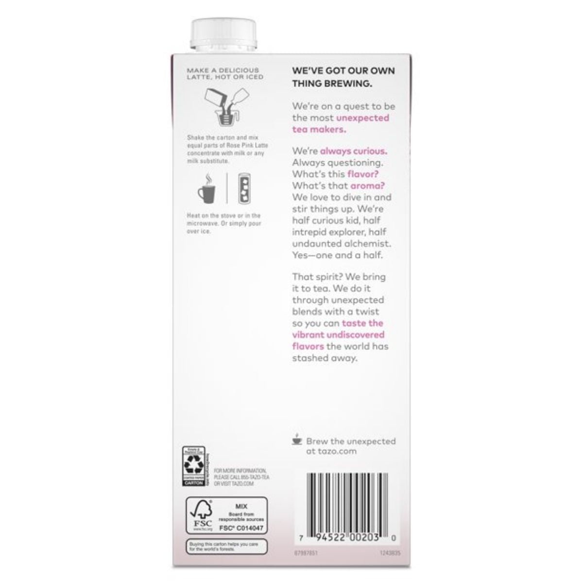 Tazo Rose Pink Latte, Herbal Tea / Concentrado de Té de Rosas Descontinuado Tazo
