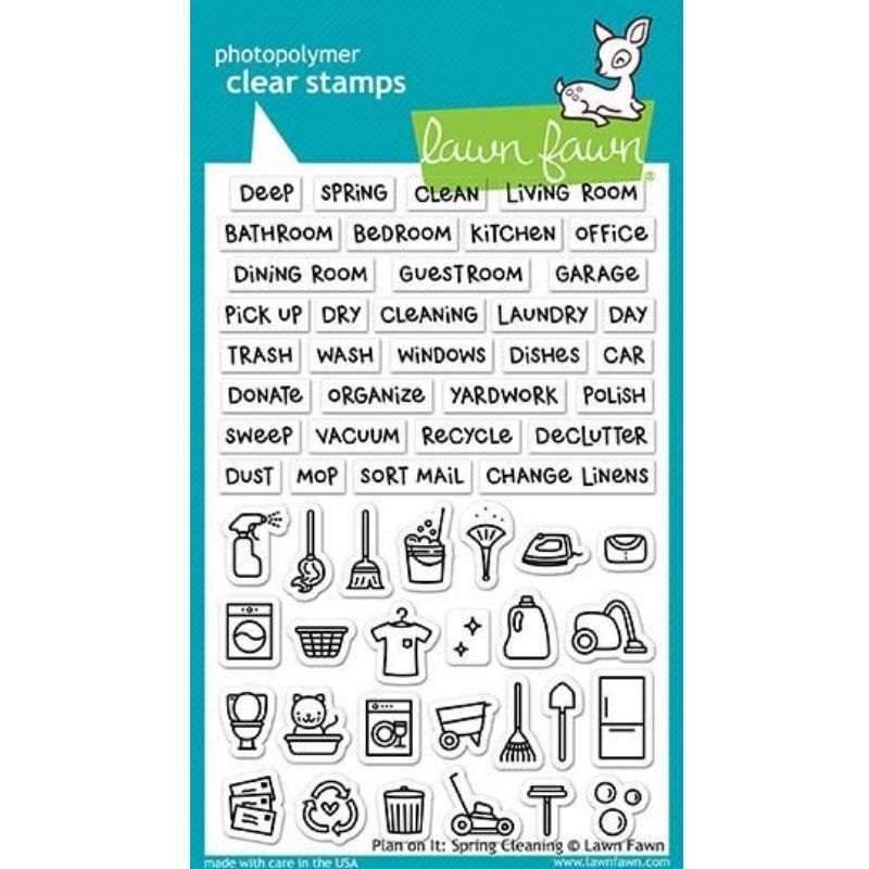 Clear Stamps Spring Cleaning / Sellos de Polímero Limpieza de Primavera Descontinuado Lawn Fawn