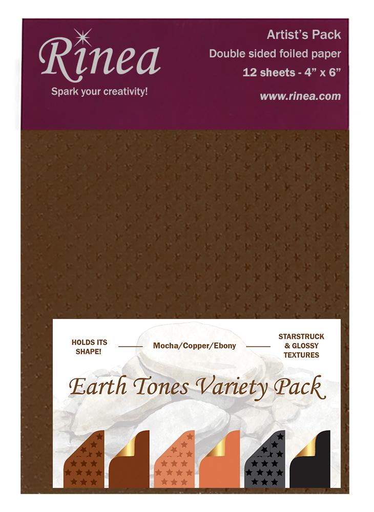 Earth Foiled Papers 4"x6" / 12 Hojas de Papel Tipo Alumino Doble Cara Tierras Descontinuado Rinea