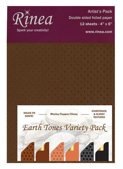 Earth Foiled Papers 4"x6" / 12 Hojas de Papel Tipo Alumino Doble Cara Tierras Descontinuado Rinea