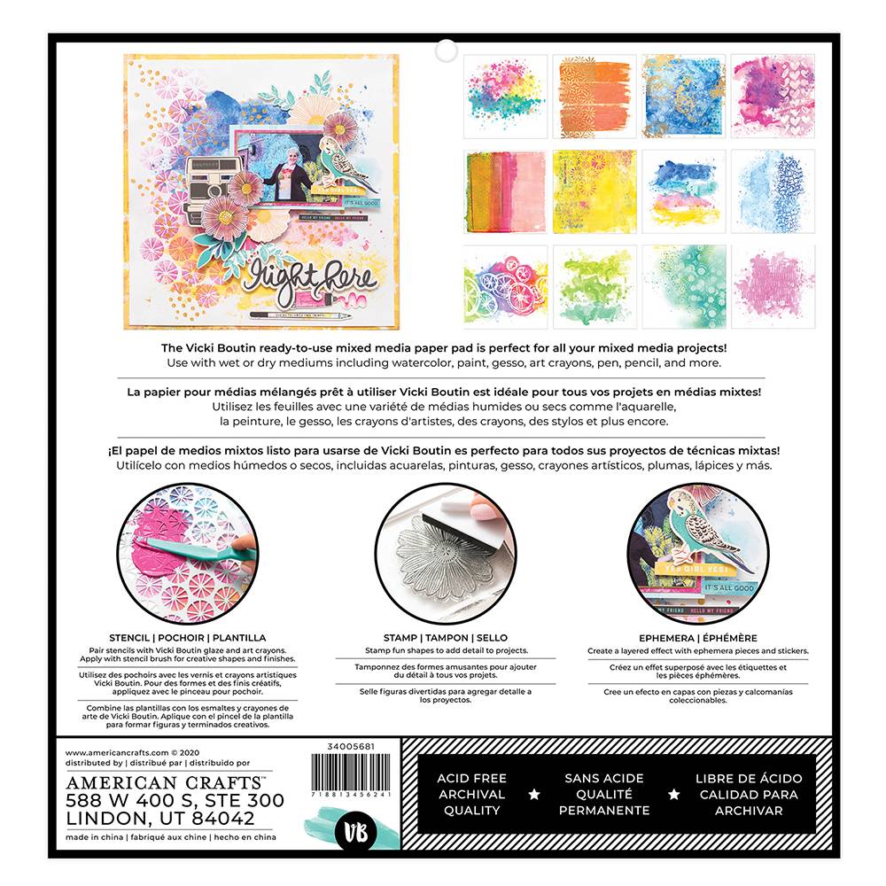 Mixed Media Backgrounds Paper / Block Papel Para Medios Mixtos 12" Descontinuado Vicki Boutin