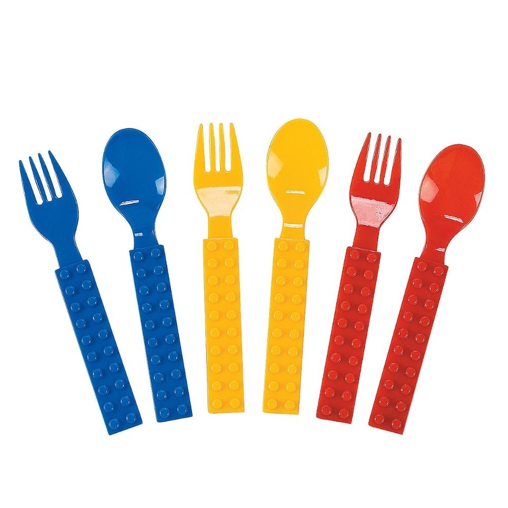 Color Brick Party Fork & Spoon Set / Cucharas y Tenedores de Bloques
