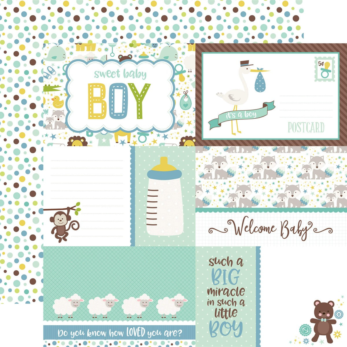 Kit Sweet Baby Boy / Papeles y Stickers Bebé Descontinuado Echo Park