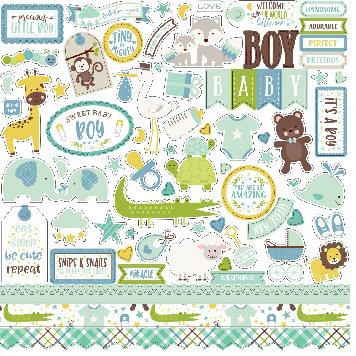 Kit Sweet Baby Boy / Papeles y Stickers Bebé Descontinuado Echo Park