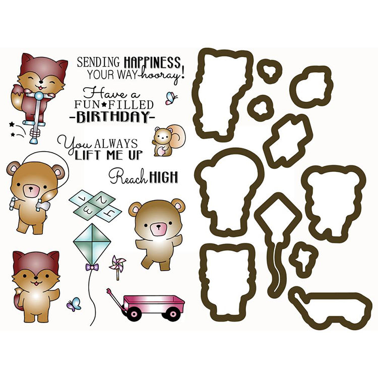 Cling Mounted Rubber Stamps and Dies Outdoor Play / Sellos Cling y Suajes de Osos y Zorros Descontinuado LDRS Creative