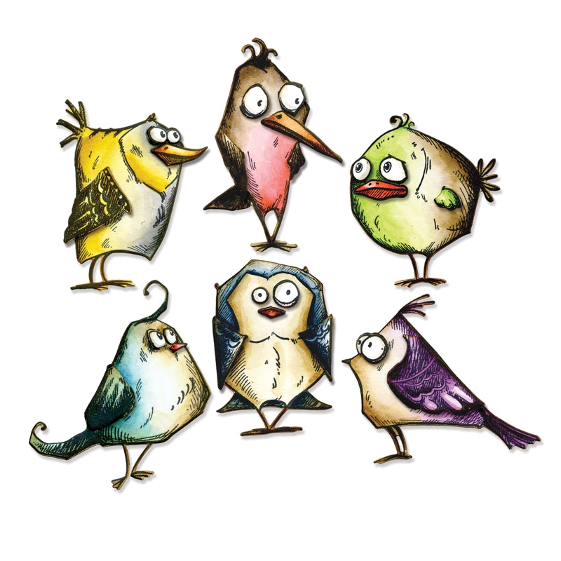 Cling Rubber Stamps Bird Crazy / Sello Cling Pájaros Locos Descontinuado Sizzix