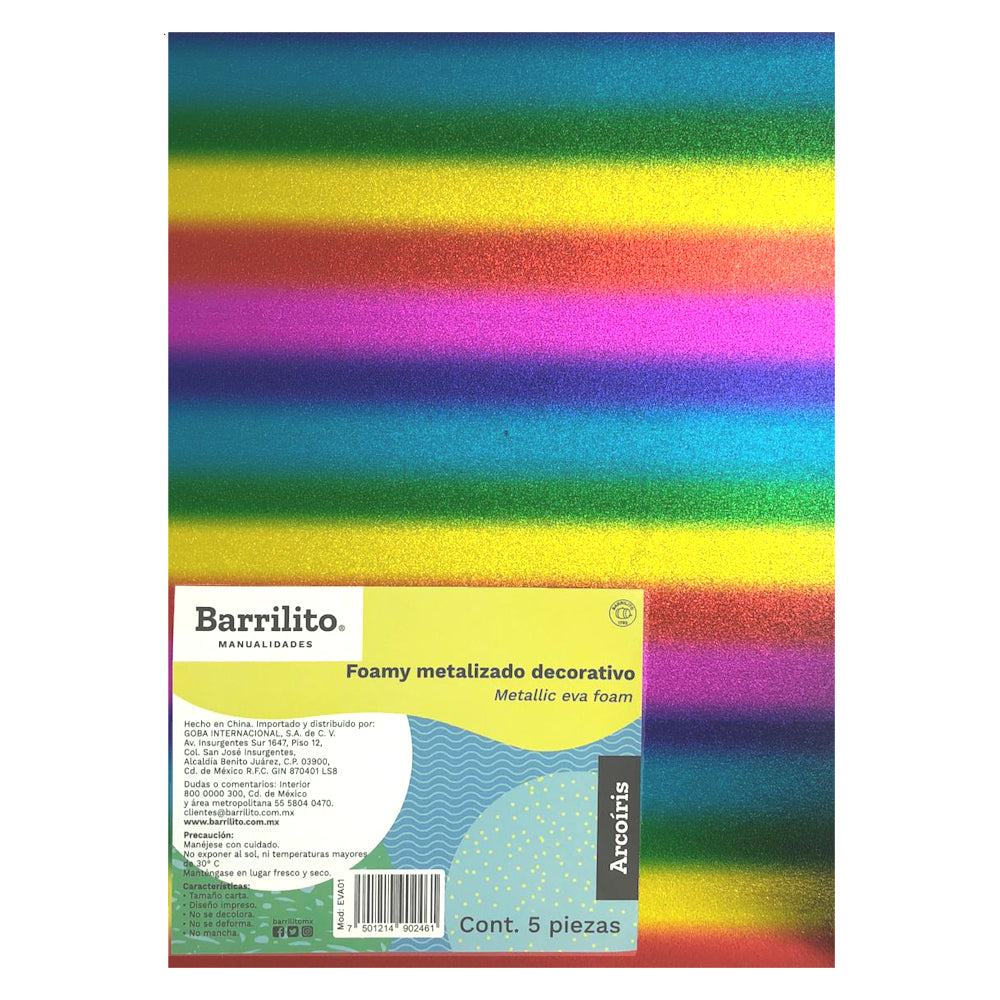 5 Hojas de Foamy Metalizado Arcoiris Descontinuado Barrilito