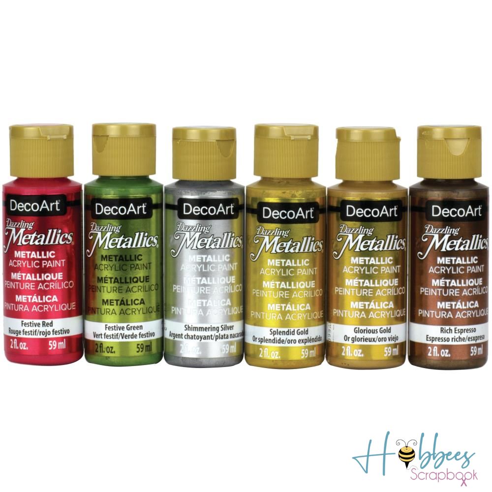 Dazzling Metallics Acrylic Paint / Pintura Acrílica 6 Colores Deslumbrantes Descontinuado DecoArt