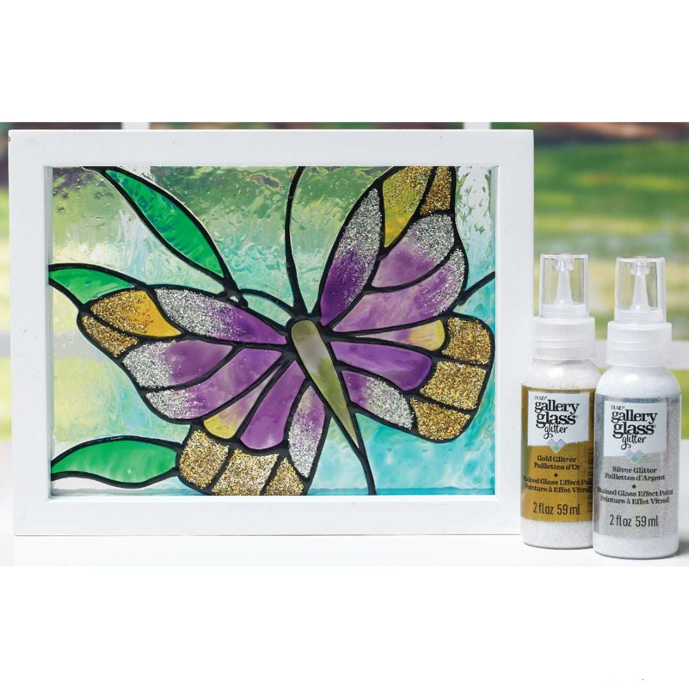Gallery Glass Paint Silver Glittter / Pintura para Vitral Plata con Glitter Descontinuado Folk Art