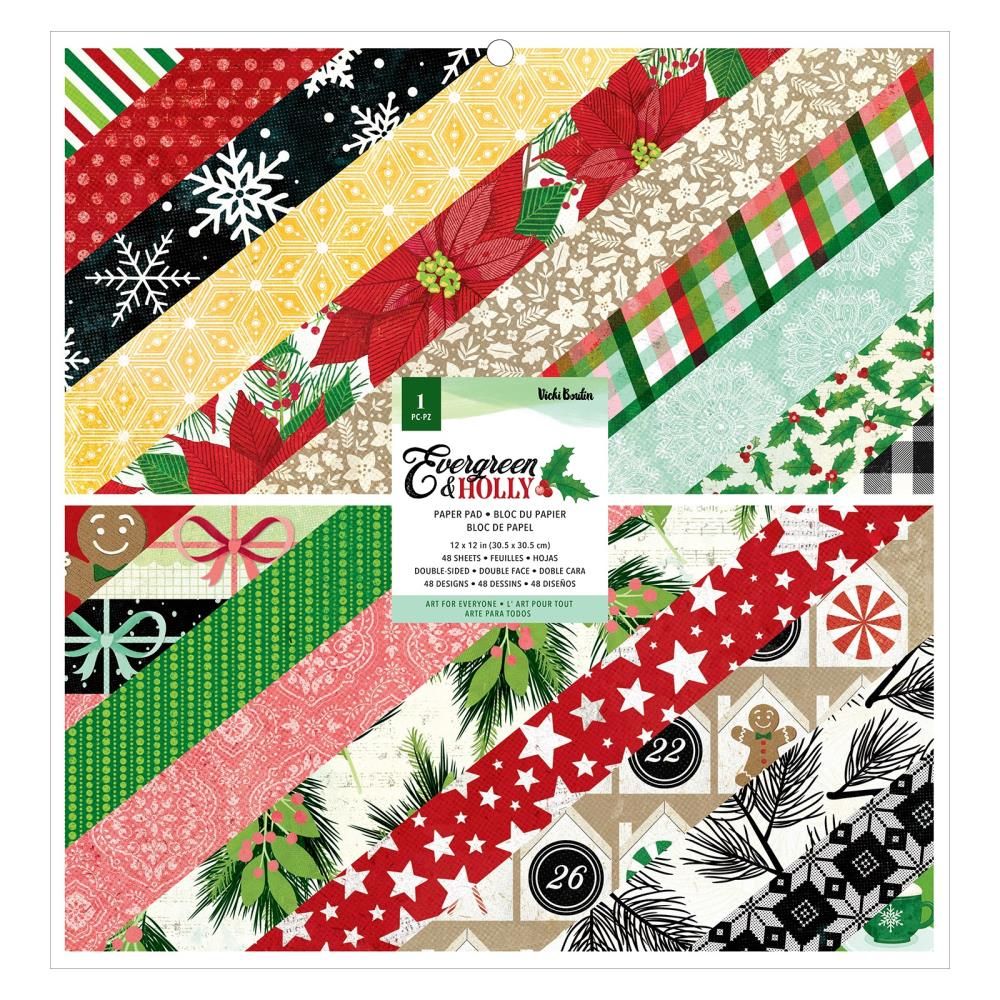 Evergreen & Holly Paper Pad 12in / Bloc de Papel de Navidad