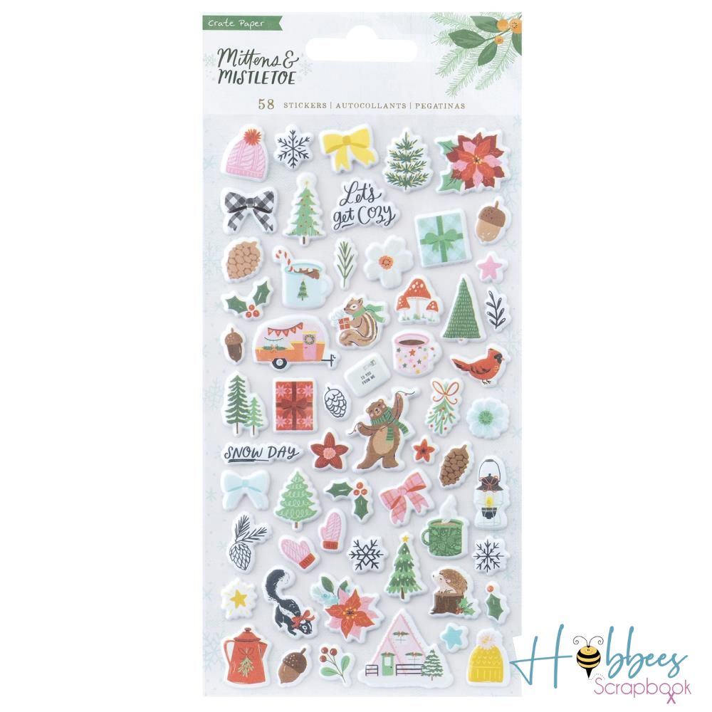 Mittens & Mistletoe Puffy Stickers / Pegatinas con Realce Manoplas y Muérdago