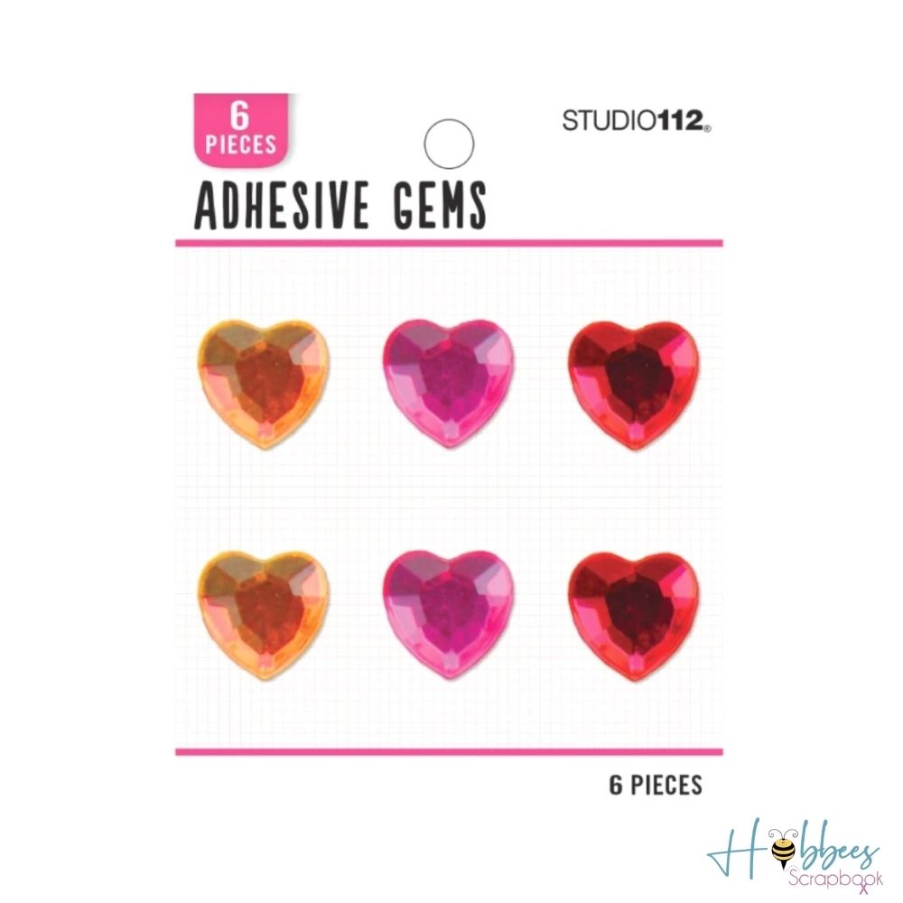 Warm Heart Gems / 6 Gemas Adhesivas de Corazón Grandes
