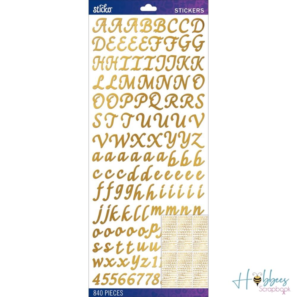 Gold Foil Script Stickers / Estampas Alfabeto de Foil Dorado