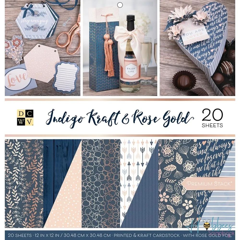 Indigo Kraft &amp; Rose Gold  Paper Pad 12" / Block de Papel Indigo Papel DCWV