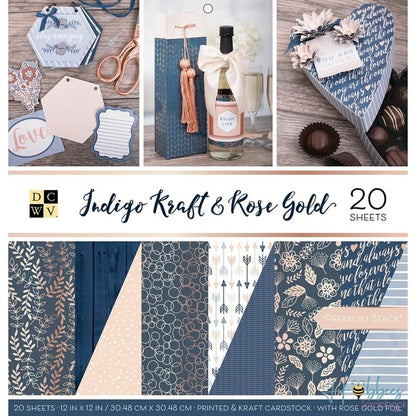Indigo Kraft &amp; Rose Gold  Paper Pad 12" / Block de Papel Indigo Papel DCWV