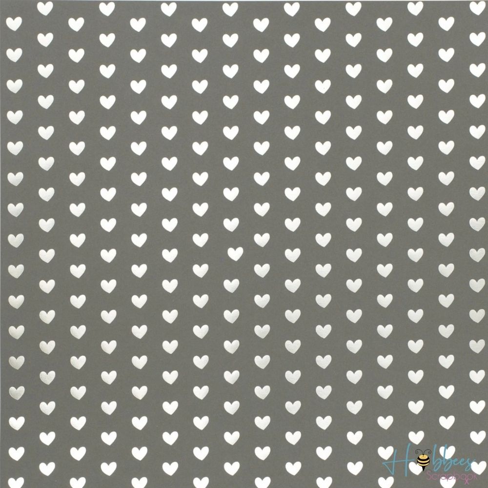 Foil Heart Cardstock / 10 Hojas de Cartulina color Gris de Corazones de Foil Plata