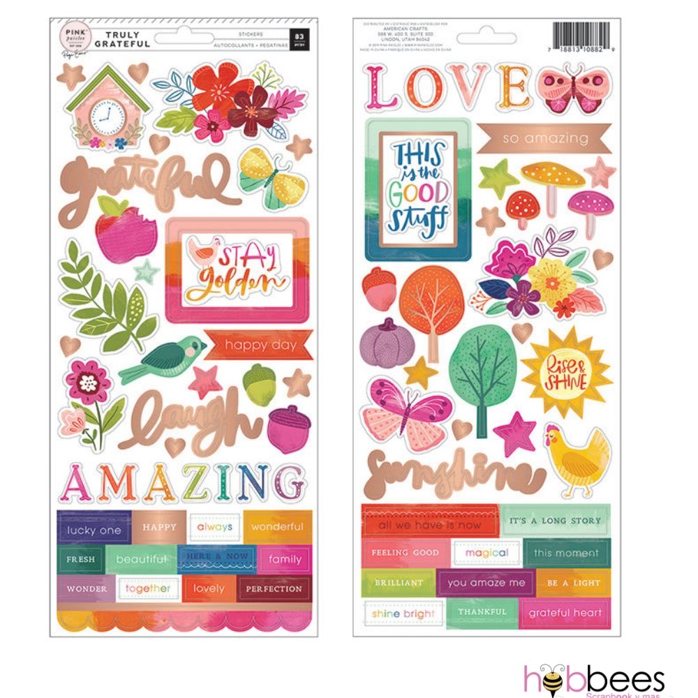Cardstock Stickers Truly Grateful / Estampas de Cartulina Agradecimiento Descontinuado Pink Paislee